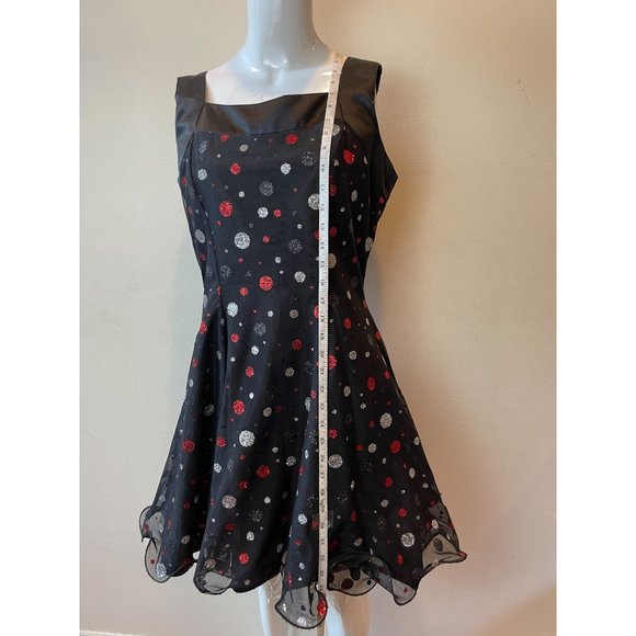 Rivar's Women Fit & Flare Dress Back Zip Polka Dots Mesh Backless Black SZ 11/12 - Picture 3 of 6